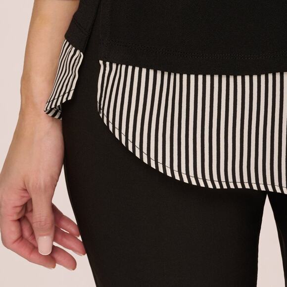 Adrianna Papell Three Quarter Sleeve Sweater Black Ivory Stripe Top NWT Size M - Picture 5 of 5